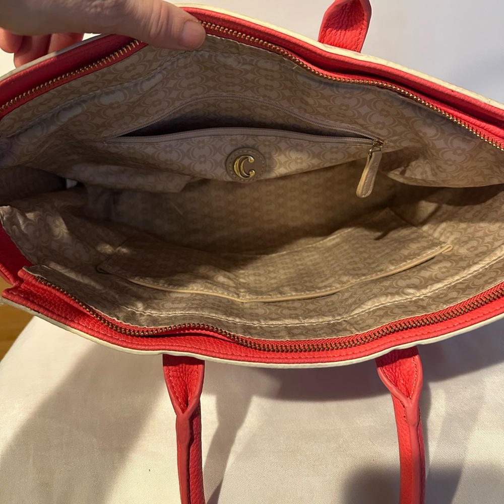 Charming Charlie Purse Handbag Shoulder Bag Coral/Floral Navy Beige - Picture 5 of 7